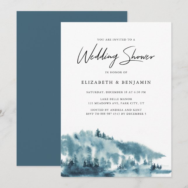 Invitation Watercolor Blue Forest (Devant / Derrière)