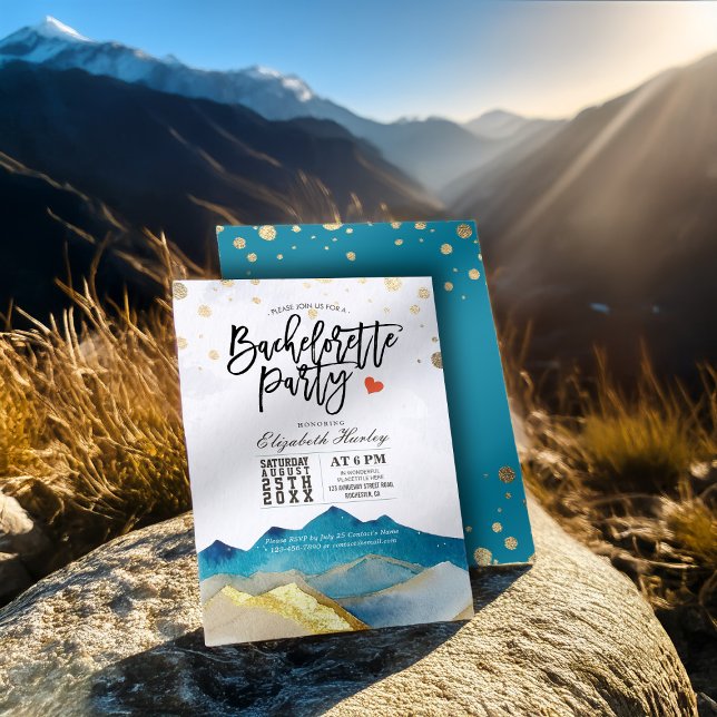 Invitation Watercolor Blue Gold Mounts Bachelorette Party (Créateur téléchargé)