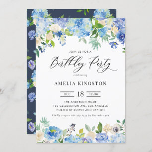 Invitation Watercolor Blue Hydrangea Floral fête d'anniversai