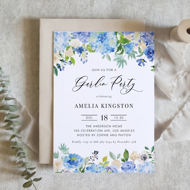 Invitation Watercolor Blue Hydrangea Floral Garden Party (Créateur téléchargé)