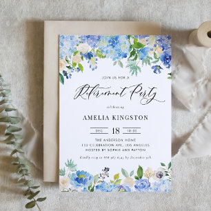 Invitation Watercolor Blue Hydrangea Floral Retraite Party