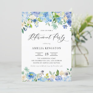 Invitation Watercolor Blue Hydrangea Garland Retraite Party