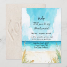 Watercolor Blue Ocean Beach Mariage Bridesmaid