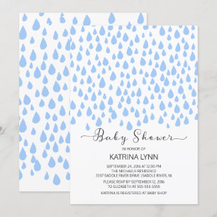 Invitation Watercolor Blue Raindrops Baby shower garçons