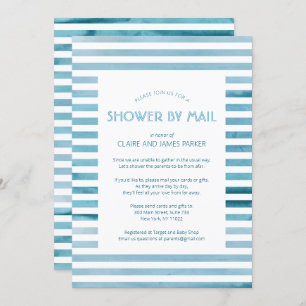 Invitation Watercolor Blue Stripes Baby shower par courrier