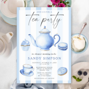 Invitation Watercolor Blue Tea Party Baby shower bébé