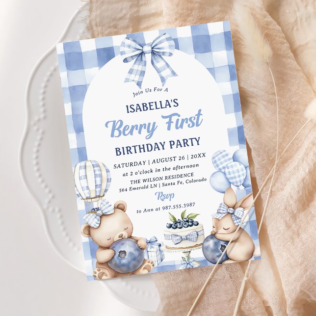 Invitation Watercolor Blueberry 1st Birthday Party (Créateur téléchargé)