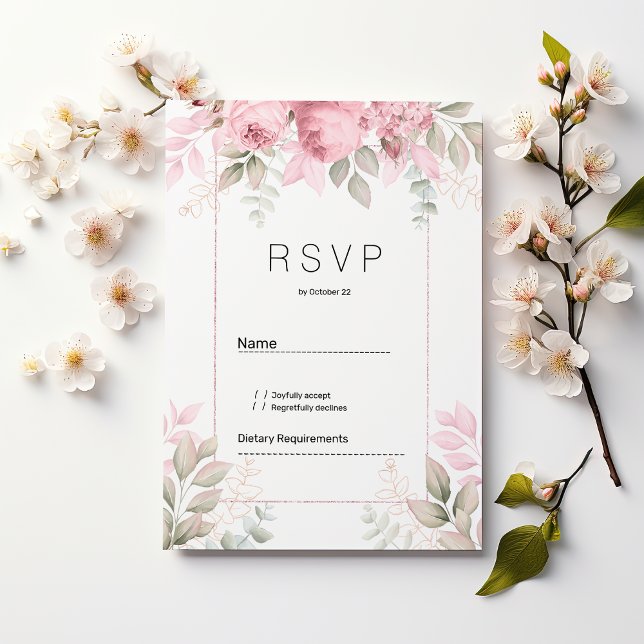 Invitation Watercolor blush pink mint white floral RSVP (Watercolor blush pink mint white floral RSVP)