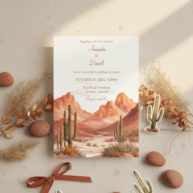 Invitation Watercolor Boho Desert Mountain Southwest Wedding  (Créateur téléchargé)
