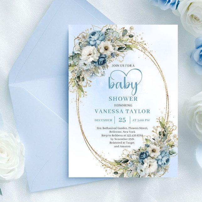 Invitation Watercolor Boho Dusty Blue Eucalyptus Baby Shower (Watercolor Dusty Blue Eucalyptus Baby Shower Invite....)
