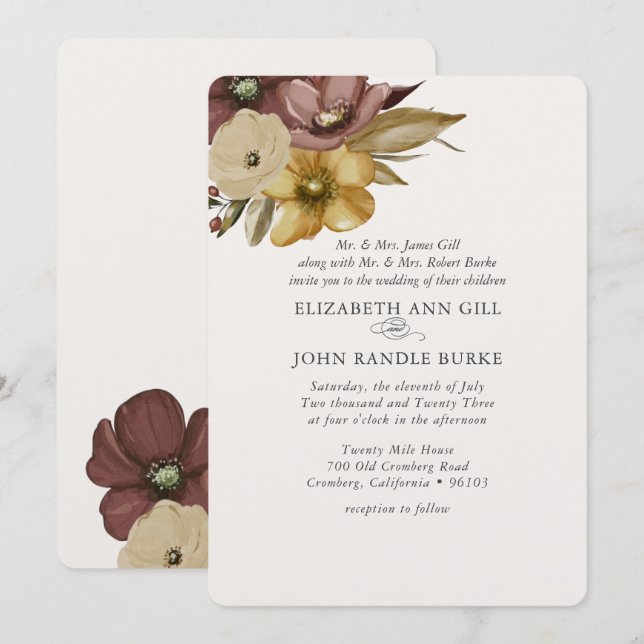 Invitation Watercolor Boho Neutral Wedding  (Devant / Derrière)