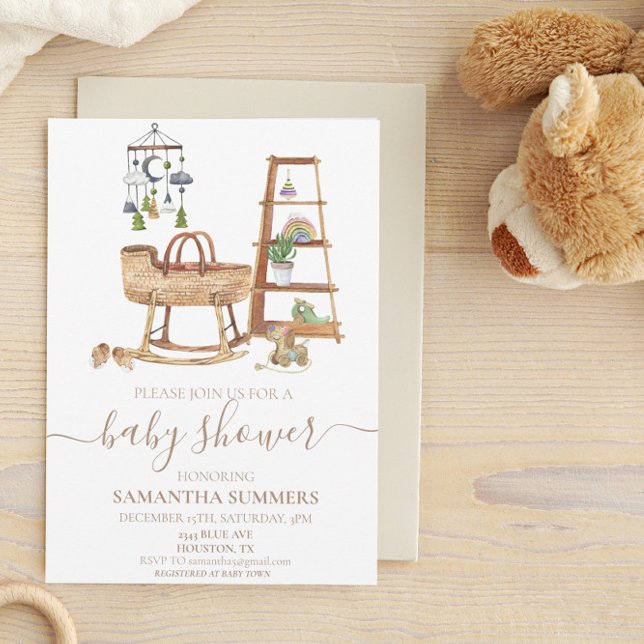 Invitation Watercolor Boho Nursery Baby shower pour bébé mobi (Créateur téléchargé)