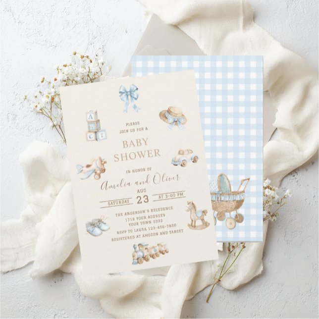 Invitation Watercolor Boho Nursery boy  baby shower (Créateur téléchargé)