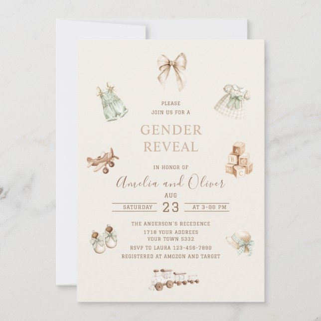 Invitation Watercolor Boho Nursery gender reveal  baby shower (Devant)