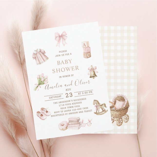 Invitation Watercolor Boho Nursery girl  baby shower (Créateur téléchargé)