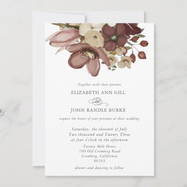 Invitation Watercolor Boho Rose & Neutral Wedding (Devant)