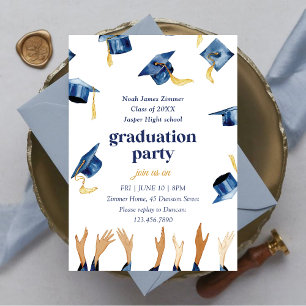 Invitation Watercolor Bonne fête Casquette de graduation