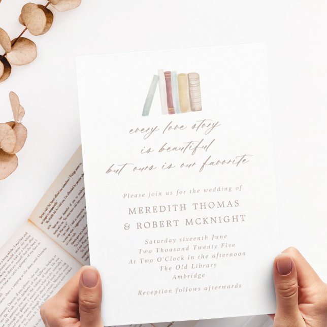 Invitation Watercolor Books Every Love Story Wedding (Créateur téléchargé)