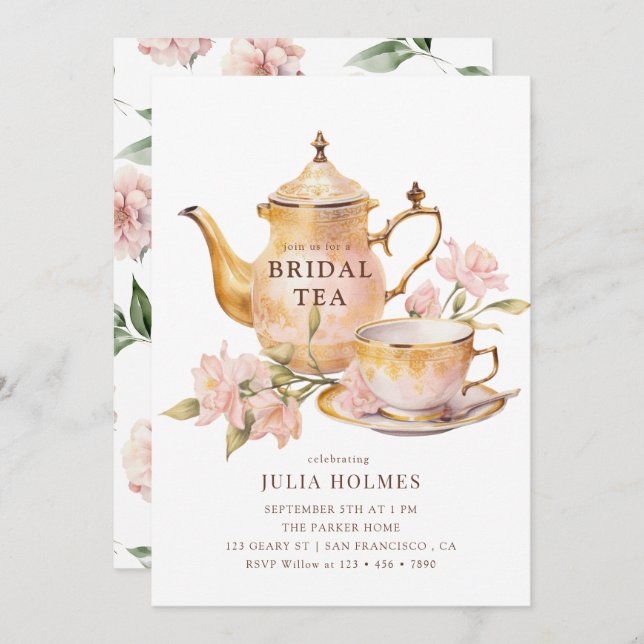 Invitation Watercolor  Botanical Bridal Tea Shower (Devant / Derrière)