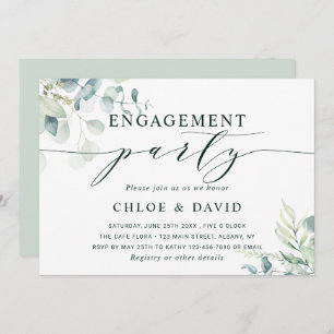Invitation Watercolor Botanical Green Engagement Party
