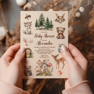 Invitation Watercolor Boy Baby shower Woodland