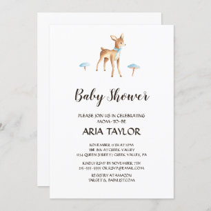Invitation Watercolor Boy Deer sur le Baby shower blanc