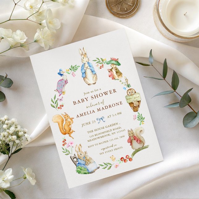 Invitation Watercolor Bunny Peter Rabbit Friends Baby Shower  (Créateur téléchargé)