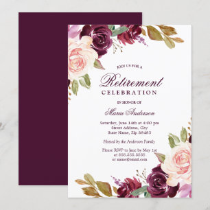 Invitation Watercolor Burgundy Berry Blush Retraite Party