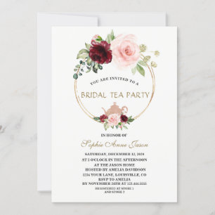 Invitation Watercolor Burgundy Blush Floral Bridal Tea Party
