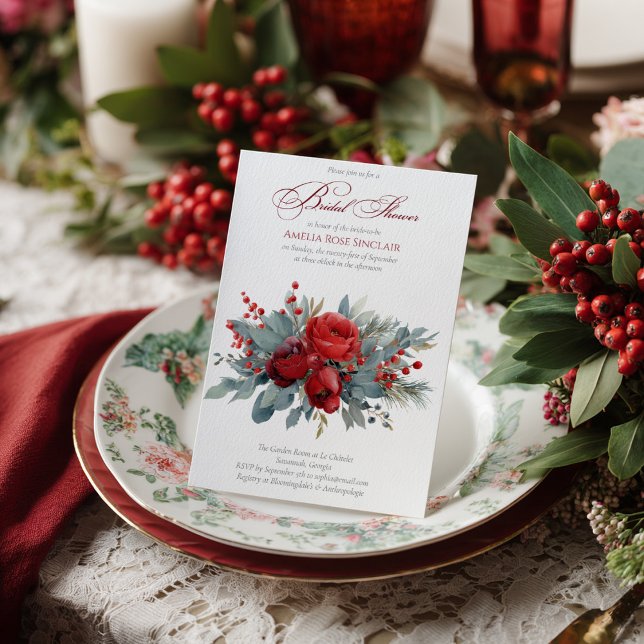 Invitation Watercolor Burgundy & Blush Roses Bridal Shower (Créateur téléchargé)