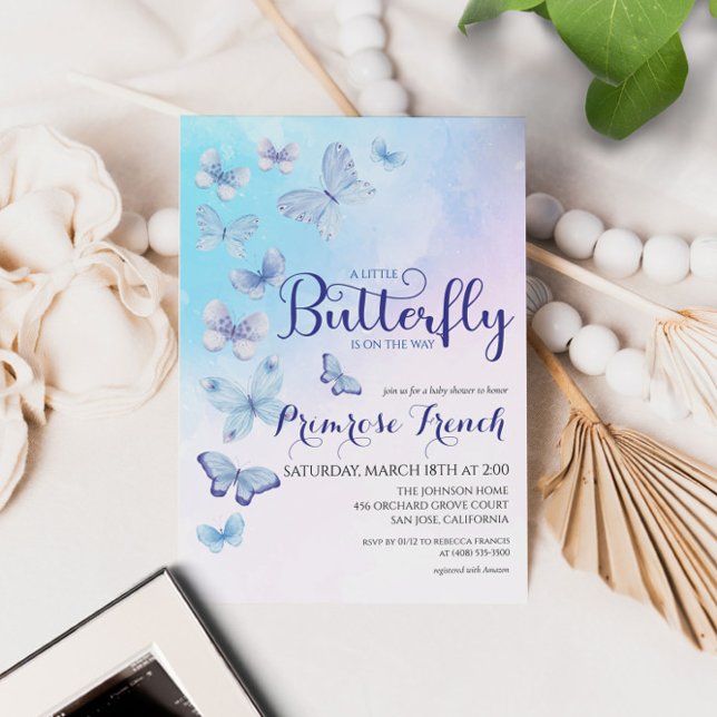Invitation Watercolor Butterfly Elegant Script Baby Shower (Créateur téléchargé)