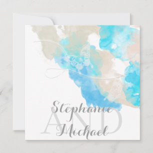 Invitation Watercolor Butterfly Ocean Shore Wedding Invitatio