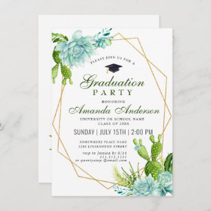 Invitation Watercolor Cactus Eucalyptus Graduation Party