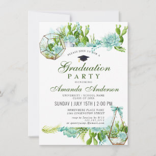Invitation Watercolor Cactus Eucalyptus Graduation Party