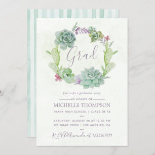 Invitation Watercolor Cactus Succulents Graduents Party