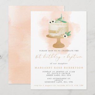 Invitation Watercolor Cake Girl's 1st Birthday & Baptism