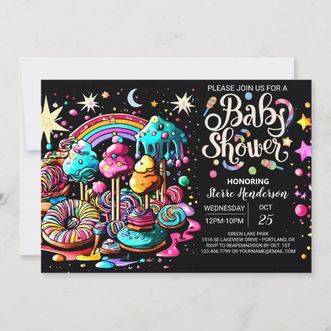 Invitation Watercolor Candy Wonderland Baby shower (Devant)