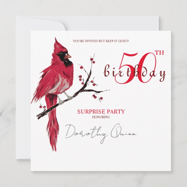 Invitation Watercolor Cardinal Surprise fête d'anniversaire (Devant)
