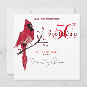 Invitation Watercolor Cardinal Surprise fête d'anniversaire