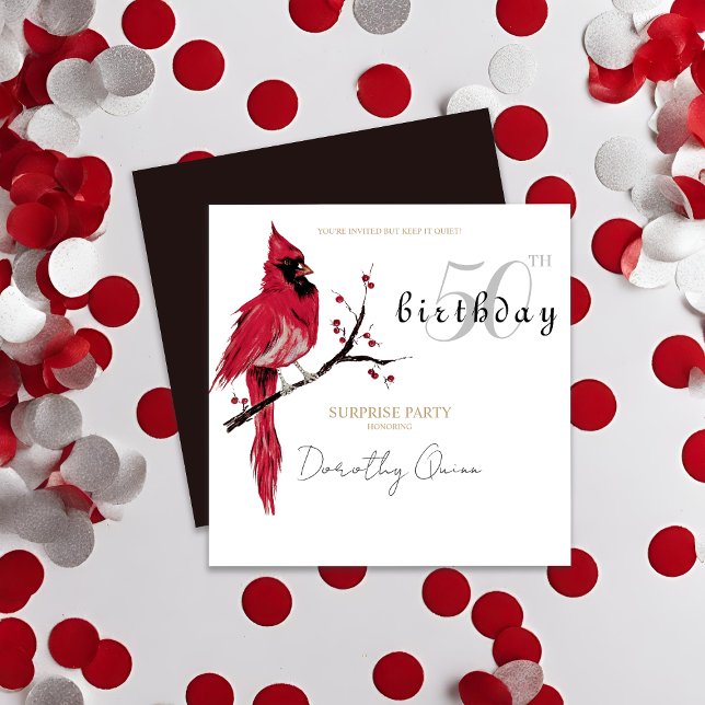 Invitation Watercolor Cardinal Surprise fête d'anniversaire (Créateur téléchargé)