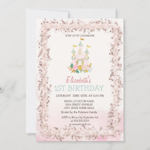 Invitation Watercolor Castle Parties scintillant Cadre Annive