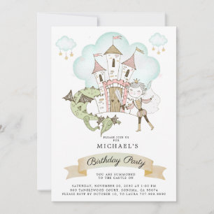 Invitation Watercolor Castle Prince Dragon Anniversaire
