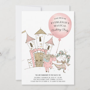 Invitation Watercolor Castle Princess Unicorn Anniversaire