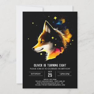 Invitation Watercolor Celestial Wolf Cub Howl Anniversaire