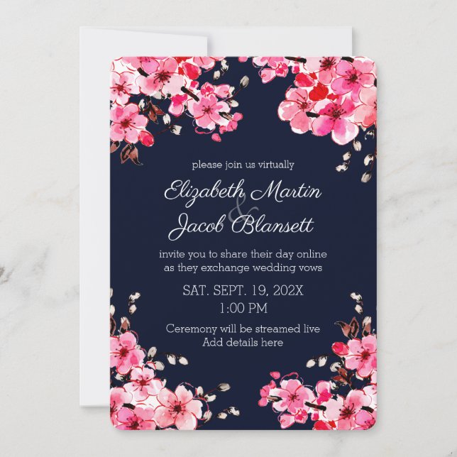 Invitation Watercolor Cherry Blossoms Mariage virtuel (Devant)