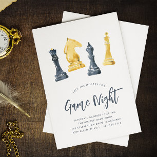 Invitation Watercolor Chess Pièces Jeu Soirée