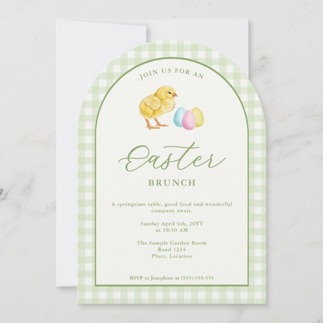 Invitation Watercolor Chick And Eggs Green Easter Brunch (Devant)