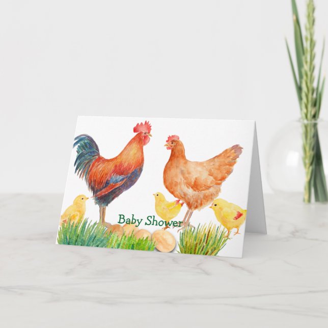 Invitation Watercolor Chicken Family Baby Shower Card (Devant)