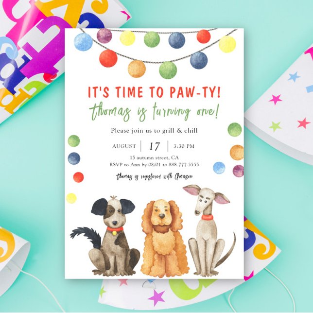 Invitation Watercolor Chien Anniversaire de enfant Party (Créateur téléchargé)