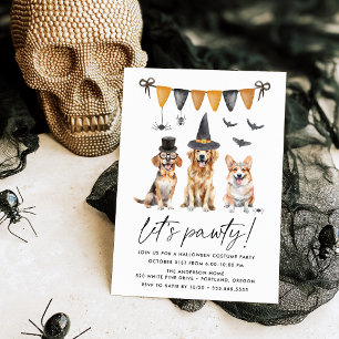 Invitation Watercolor Chiens Enfants Halloween Costume Party